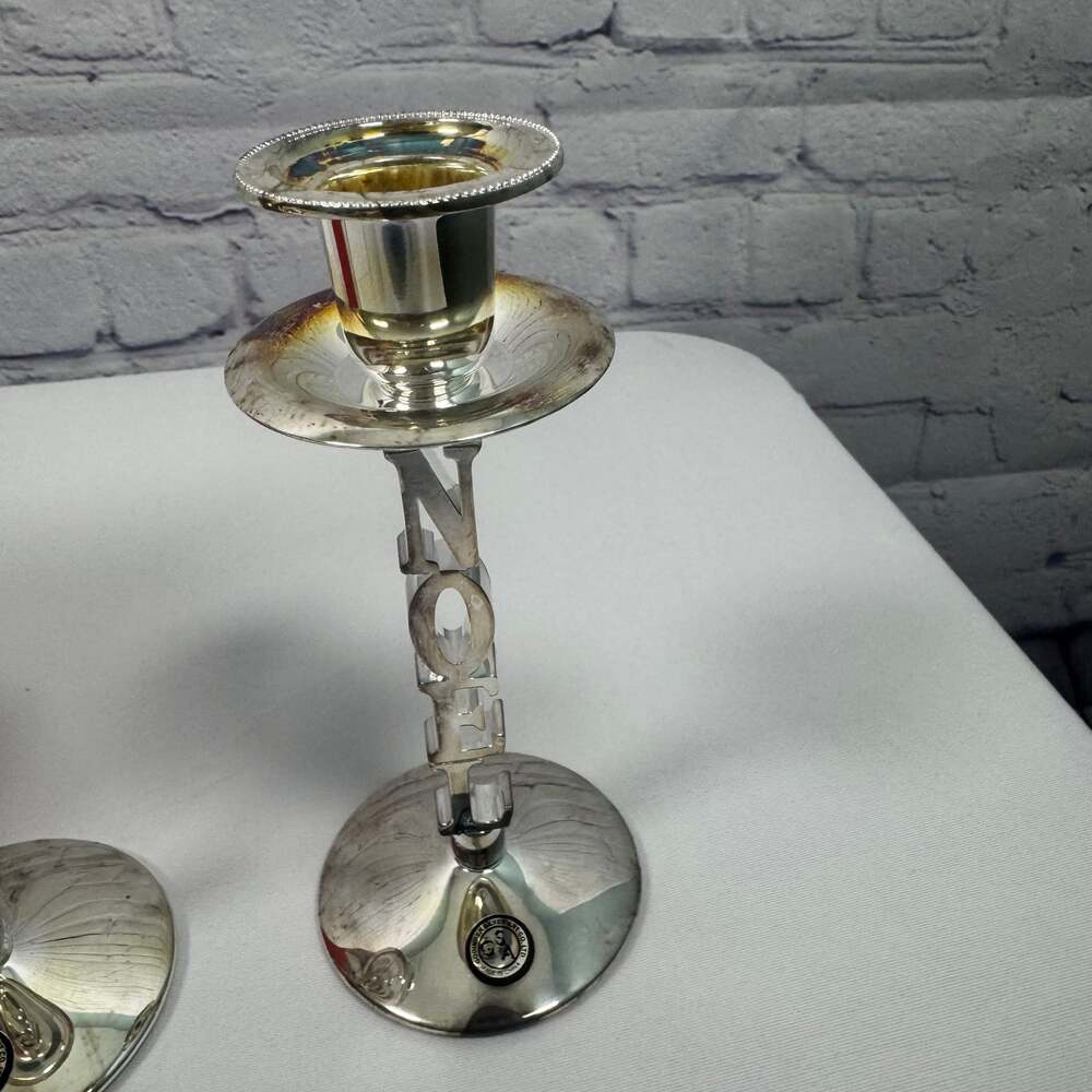 Vintage Godinger Silver NOEL Candleholders Set of 2 - Picture 8 of 11